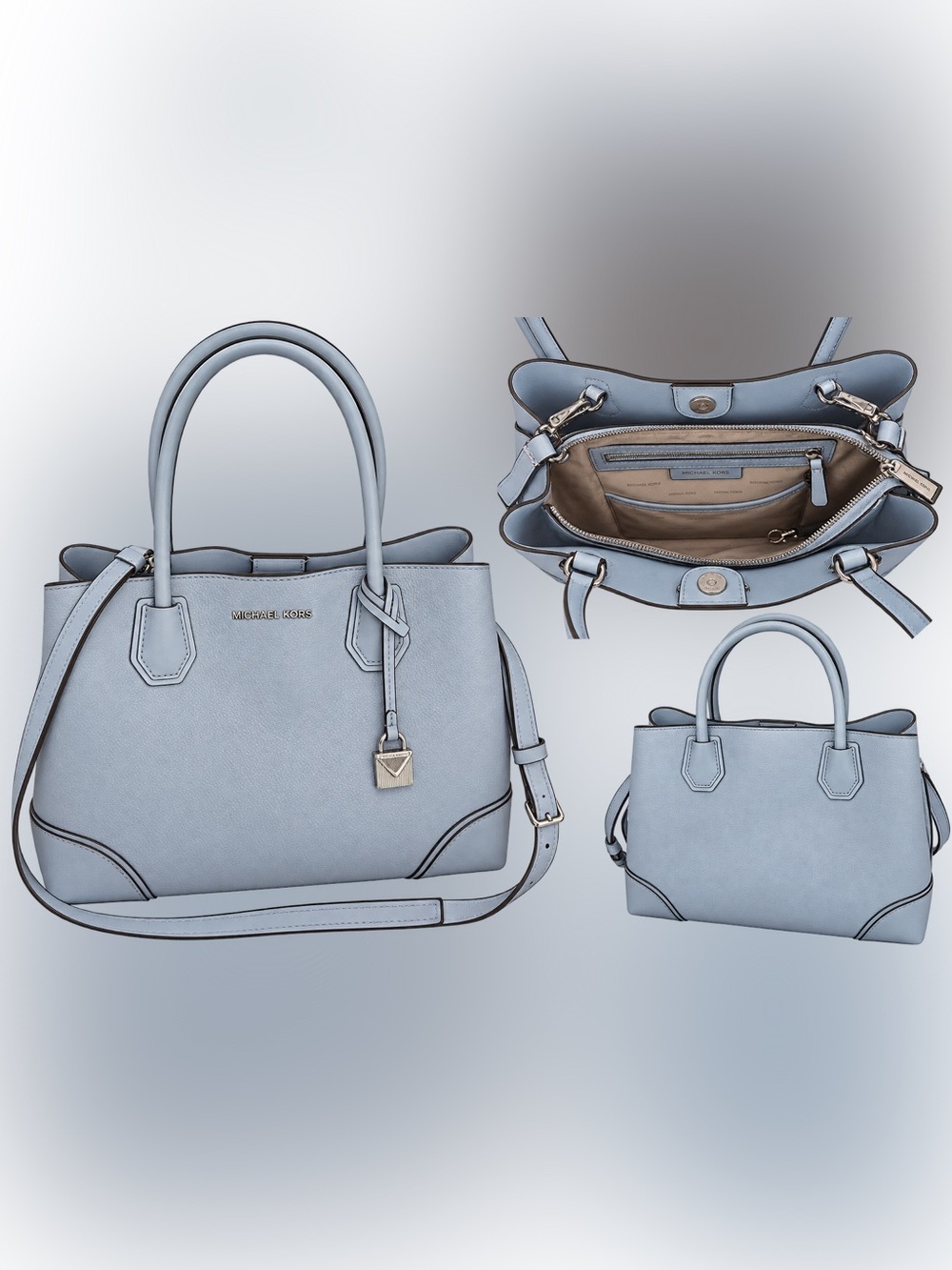 MICHAEL KORS Powder Blue Leather Satchel with Detachable Strap